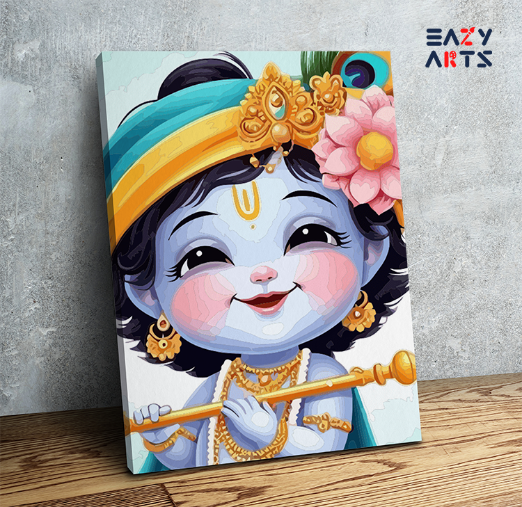 DIY Paint by numbers kit - Joyful Krishna: Adorable Baby Krishna Paint by Numbers Kit