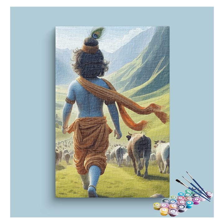 DIY Painting Kit - Pastoral Bliss: Krishna Leading the Herd Paint by Numbers Kit