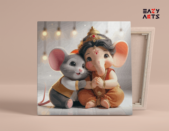 DIY Paint by numbers kit - Adorable Baby Ganesha with Mooshak Paint by Numbers Kit