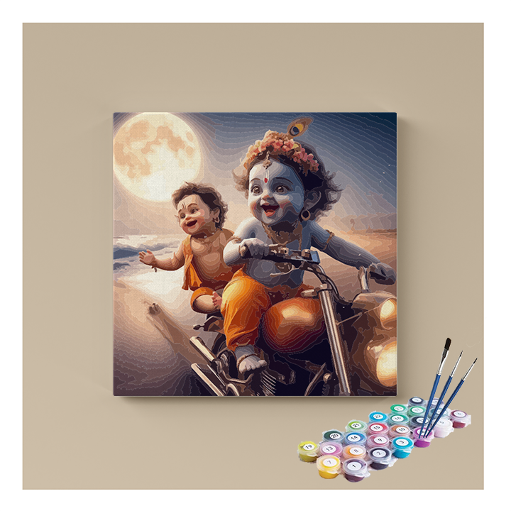 DIY Painting Kit - Playful Ride: Krishna and Balaram Paint by Numbers Kit