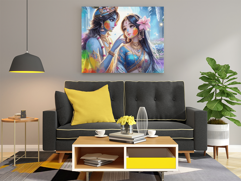 DIY PBN Kit - Eternal Bliss: Krishna and Radha Holi Paint by Numbers Kit