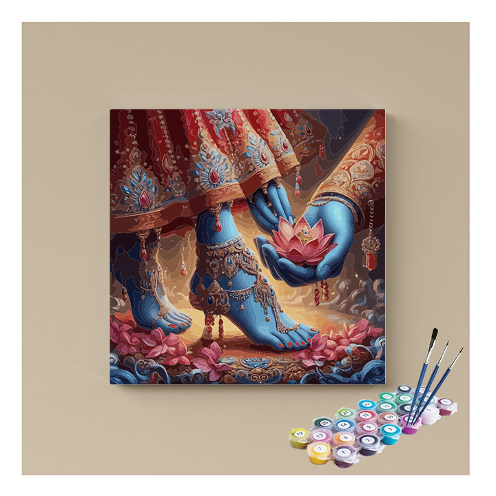 DIY Painting Kit - Sacred Lotus Offering: Radha and Krishna's Divine Connection - Paint by Numbers Kit