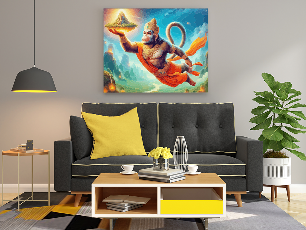 DIY PBN Kit - Mighty Hanuman: The Savior of Sanjeevani Mountain - Paint by Numbers Kit