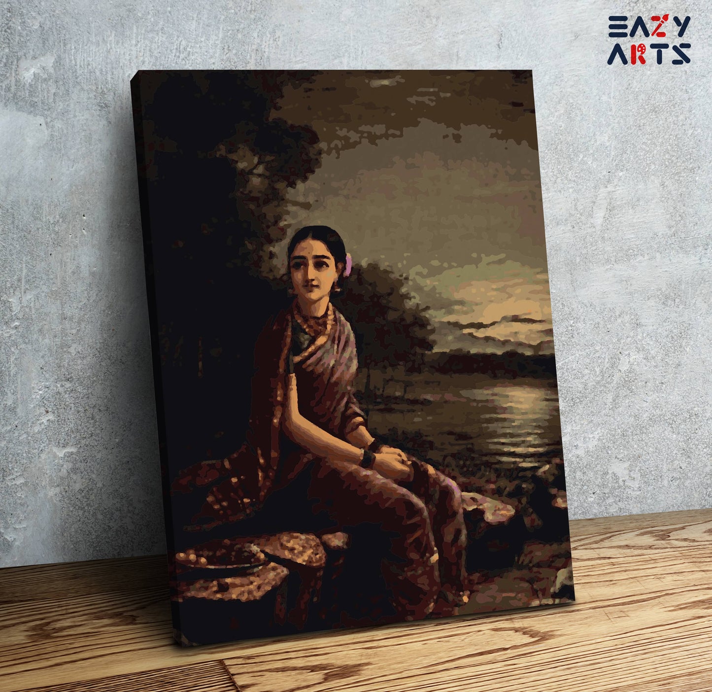 Radha in moonlight by raja ravi varma PBN kit