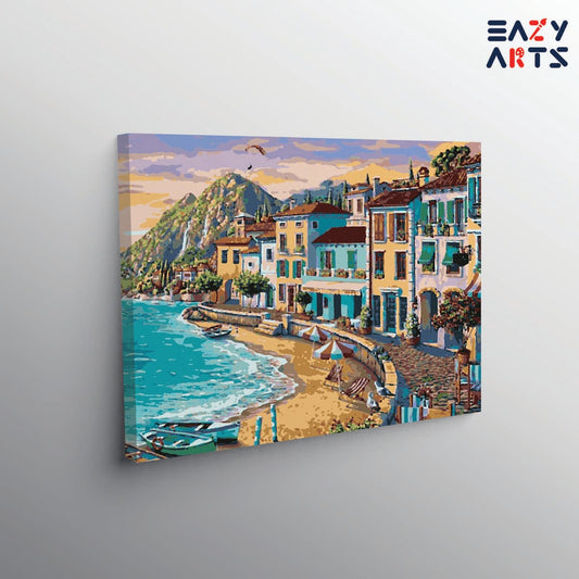 City Beach Boats and Mountains paint by numbers