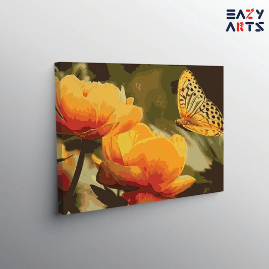 Yellow Flowers and Butterfly paint by numbers