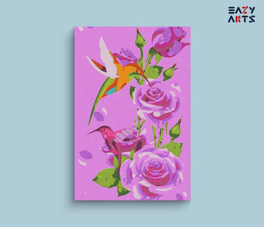 Pink Roses With Birds paint by numbers