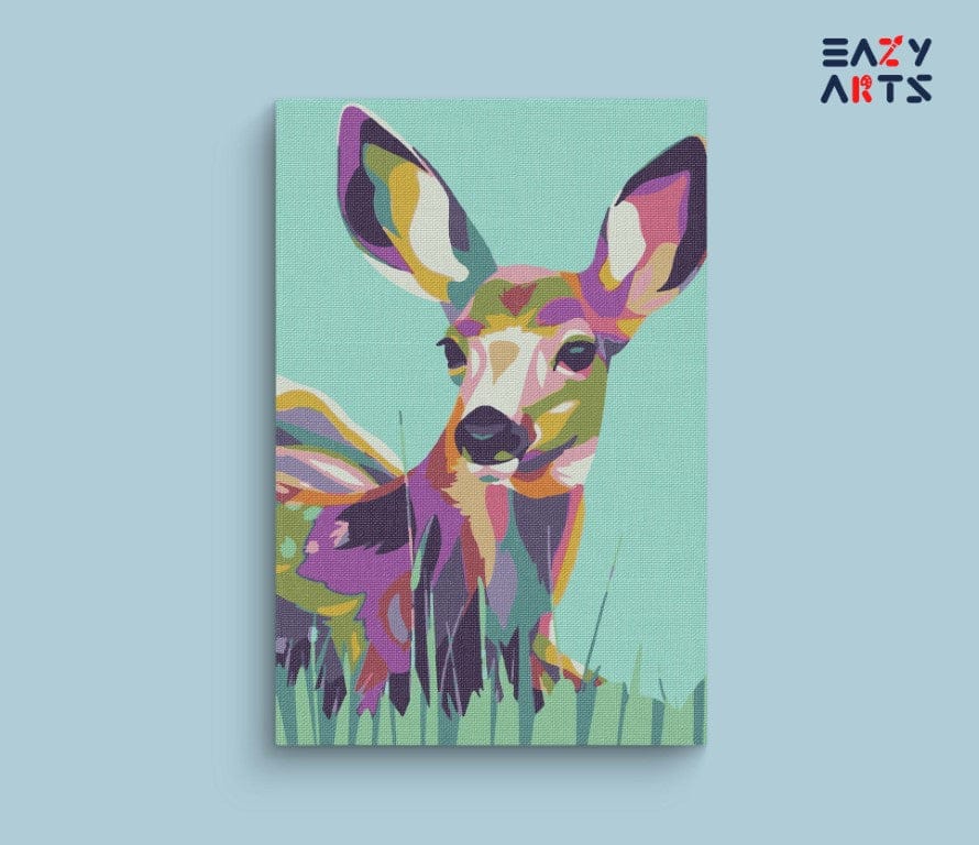 Paint by Number Deer// Paint by Number Kit for Kids// Paint by Number  Painting// DIY Kids and Deer Oil Painting on Canvas// Home Decor 