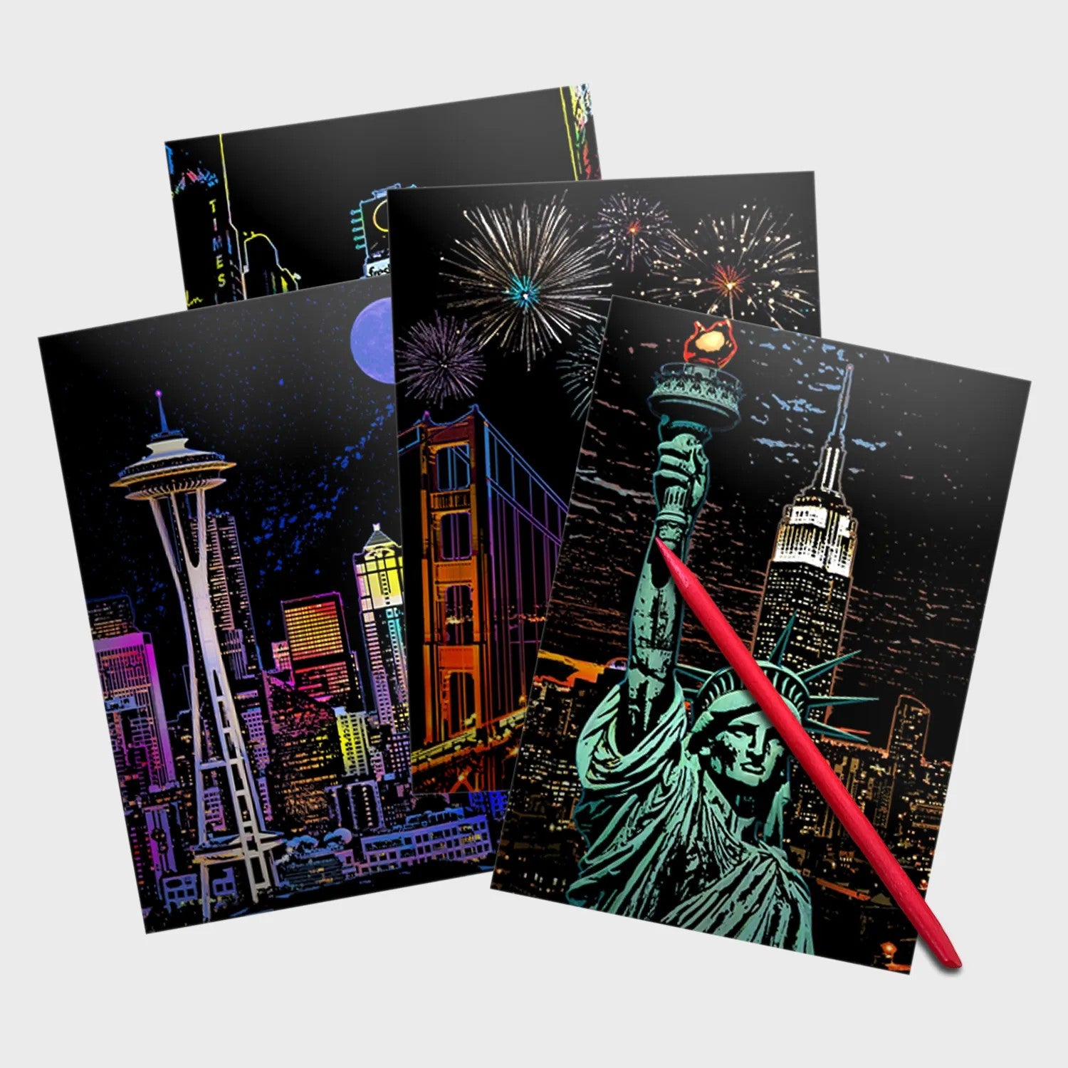 Famous US Landmarks Scratch Painting Kit – Statue of Liberty, Times Square & More