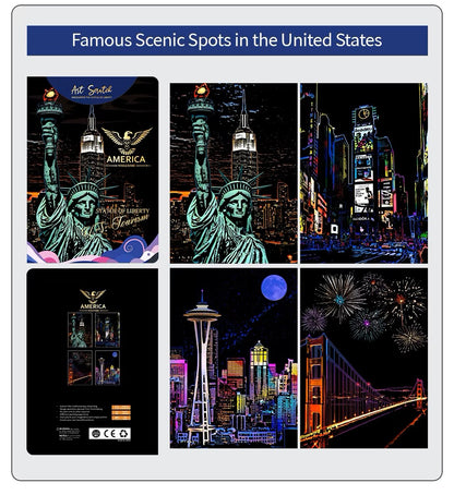 Famous US Landmarks Scratch Painting Kit – Statue of Liberty, Times Square & More
