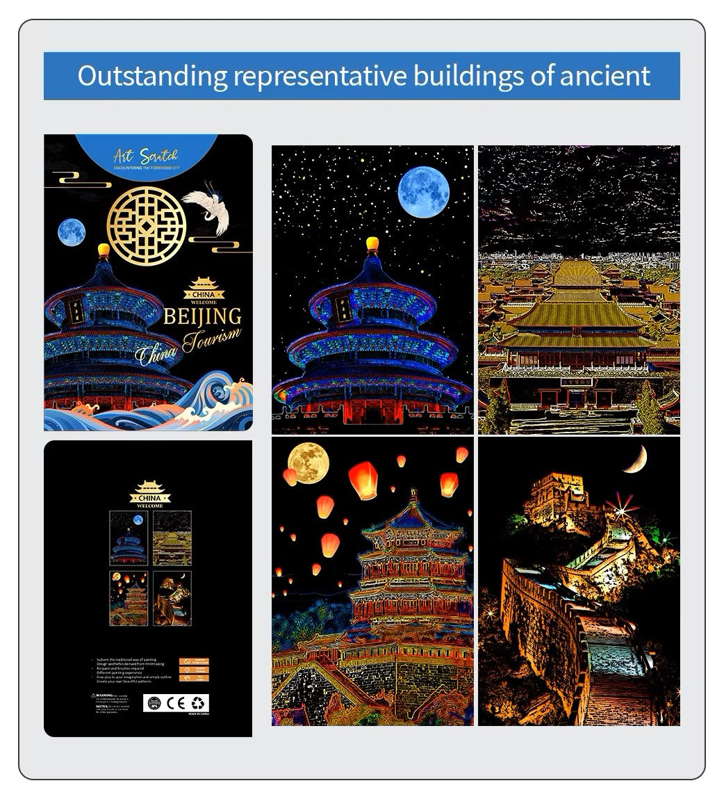 Ancient China Scratch Painting Kit – Great Wall, Temple of Heaven & More –