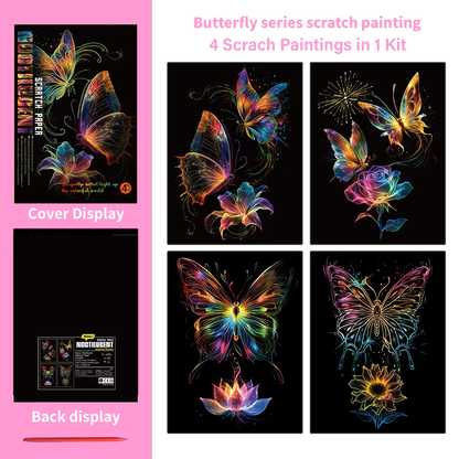 Glow in the Dark Butterfly Scratch Painting Kit – Neon Wings & Floral Magic