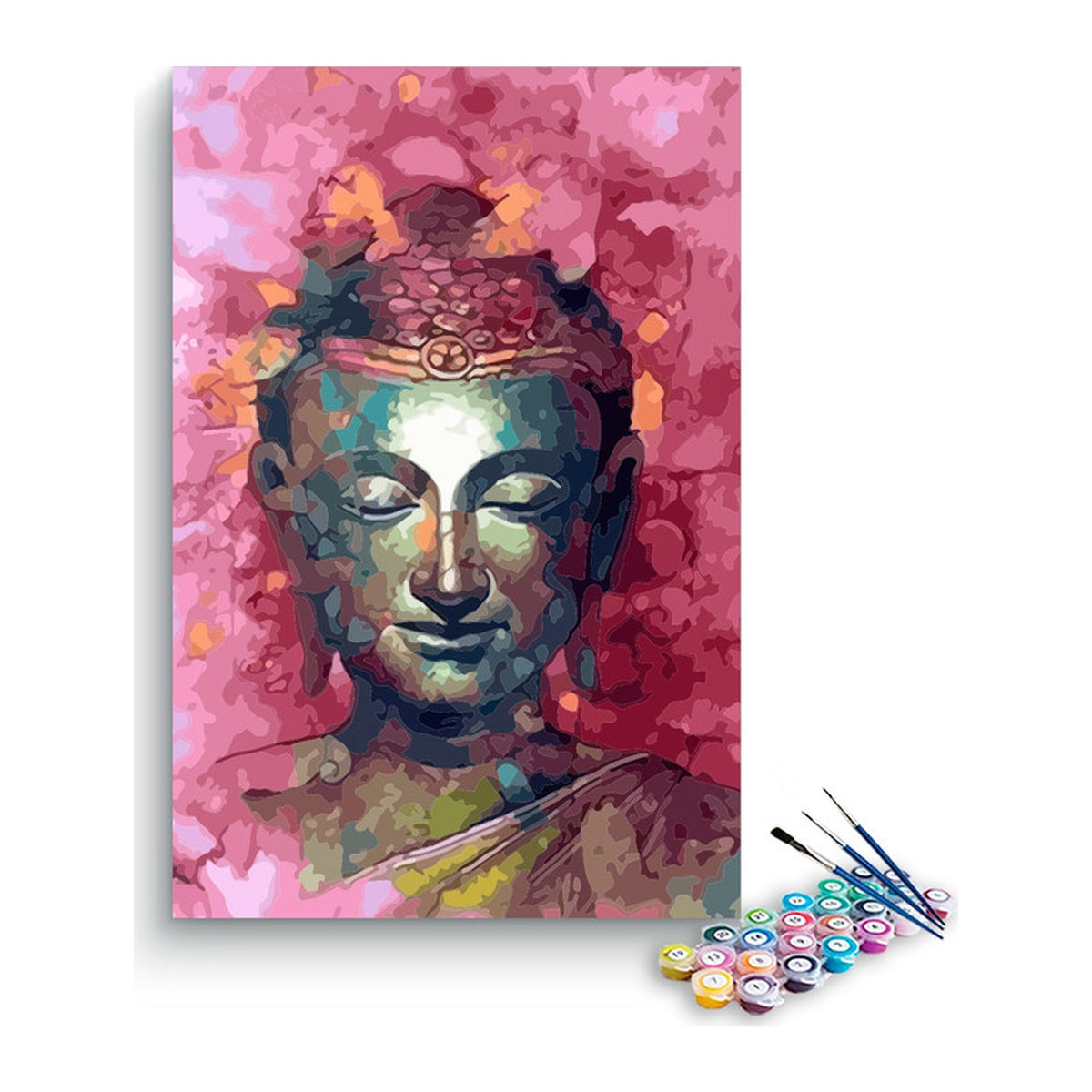 Lord Buddha in Pink Paint by Numbers Kit – DIY Acrylic Painting Kit for Adults