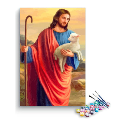 Jesus the Good Shepherd with Lamb Paint by Numbers Kit – DIY Acrylic Painting Kit for Adults