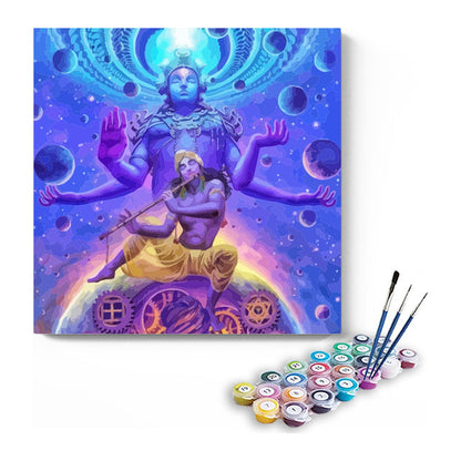 Cosmic Krishna Playing Flute Paint by Numbers Kit – DIY Acrylic Painting Kit for Adults