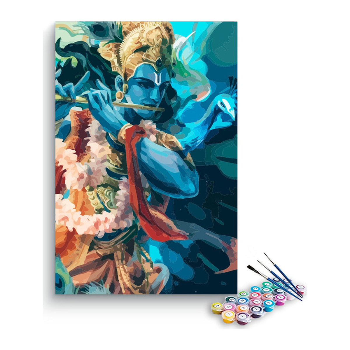 Lord Krishna Playing Flute Paint by Numbers Kit – DIY Acrylic Painting Kit for Adults