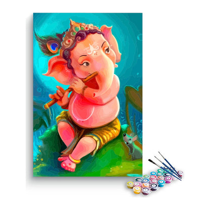 Lord Ganesha Playing Flute Paint by Numbers Kit – DIY Acrylic Painting Kit for Adults