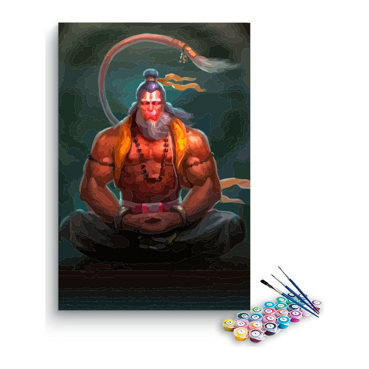Lord Hanuman Meditating in Saffron Paint by Numbers Kit – DIY Acrylic Painting Kit for Adults