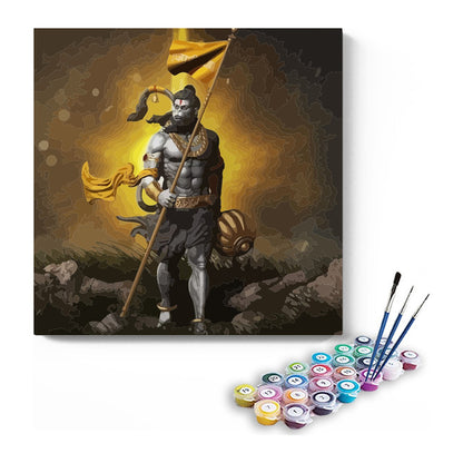 Lord Hanuman Standing with Mace Paint by Numbers Kit – DIY Acrylic Painting Kit for Adults