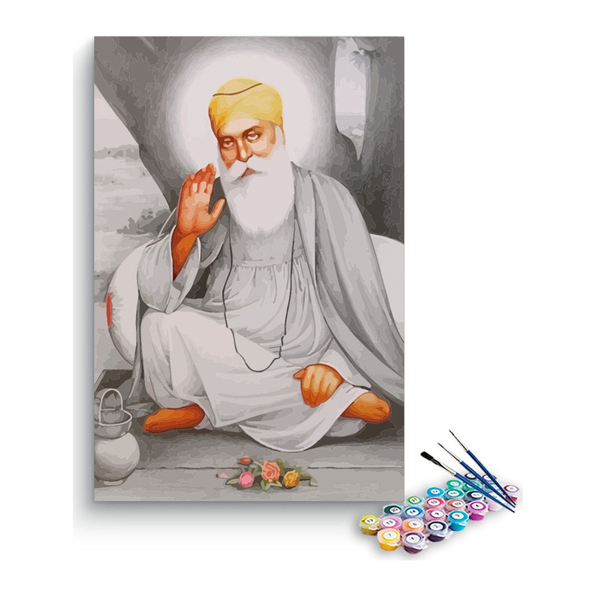 Guru Nanak Dev Ji Seated Paint by Numbers Kit – DIY Acrylic Painting Kit for Adults