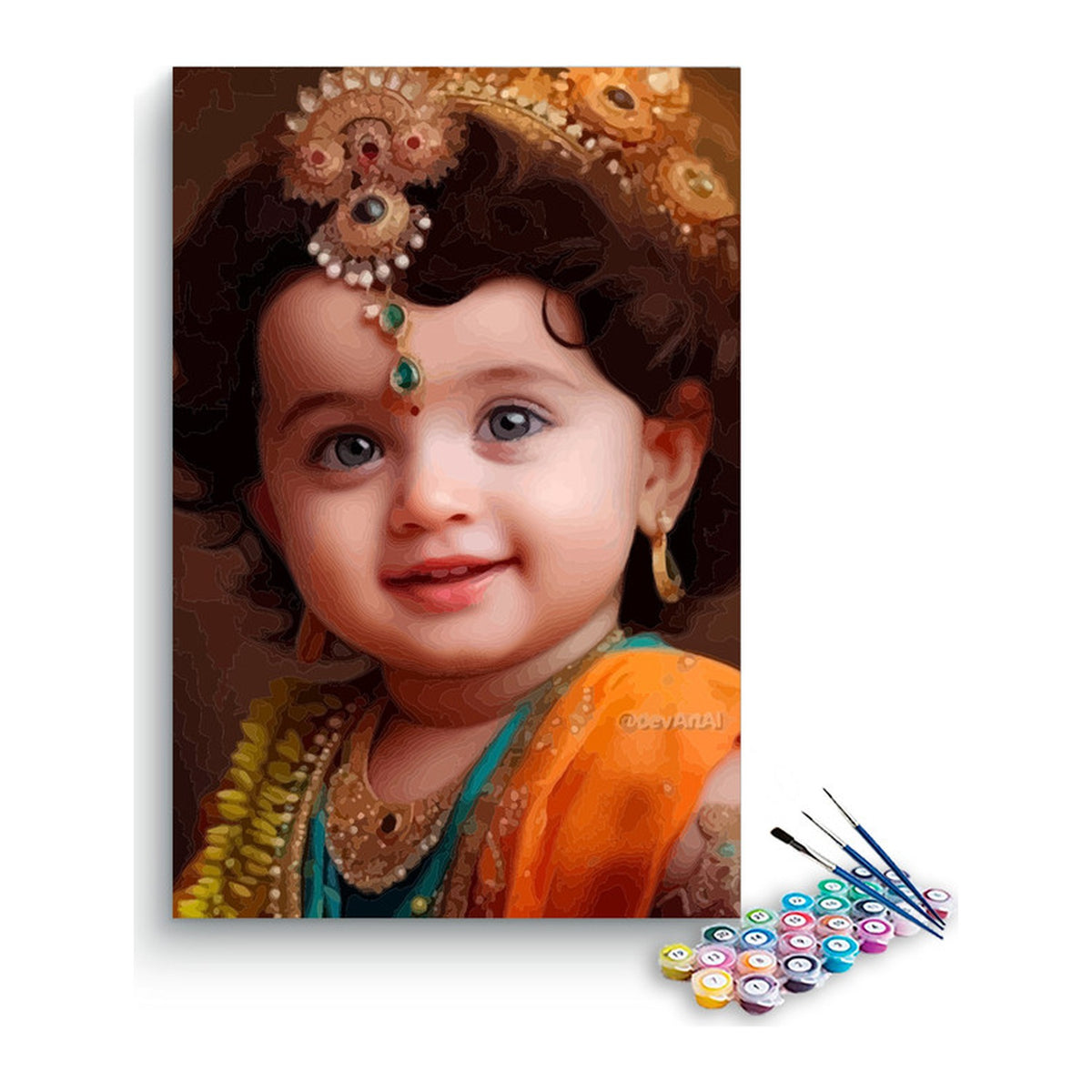 Little Krishna Smiling Close-Up Paint by Numbers Kit – DIY Acrylic Painting Kit for Adults