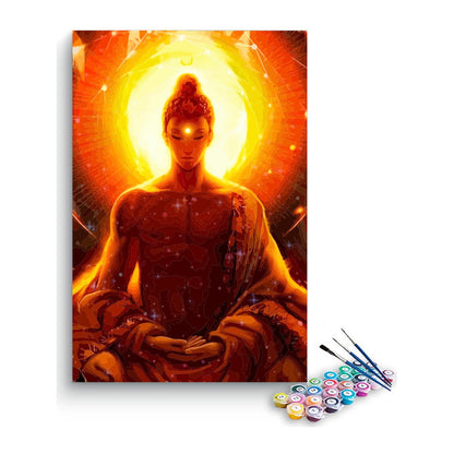 Lord Buddha Meditating in Fiery Glow Paint by Numbers Kit – DIY Acrylic Painting Kit for Adults