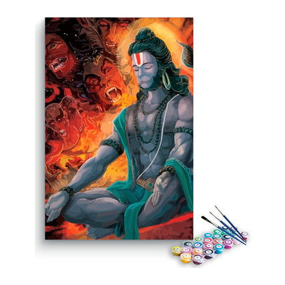 Hanuman Meditating Amid Fire Paint by Numbers Kit – DIY Acrylic Painting Kit for Adults