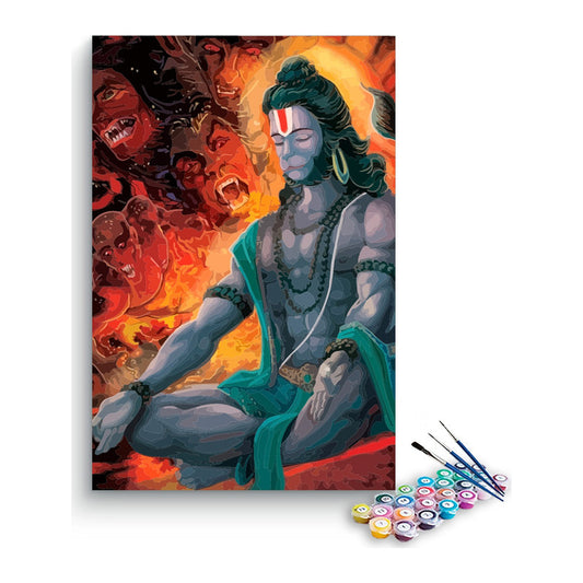 Hanuman Meditating Amid Fire Paint by Numbers Kit – DIY Acrylic Painting Kit for Adults