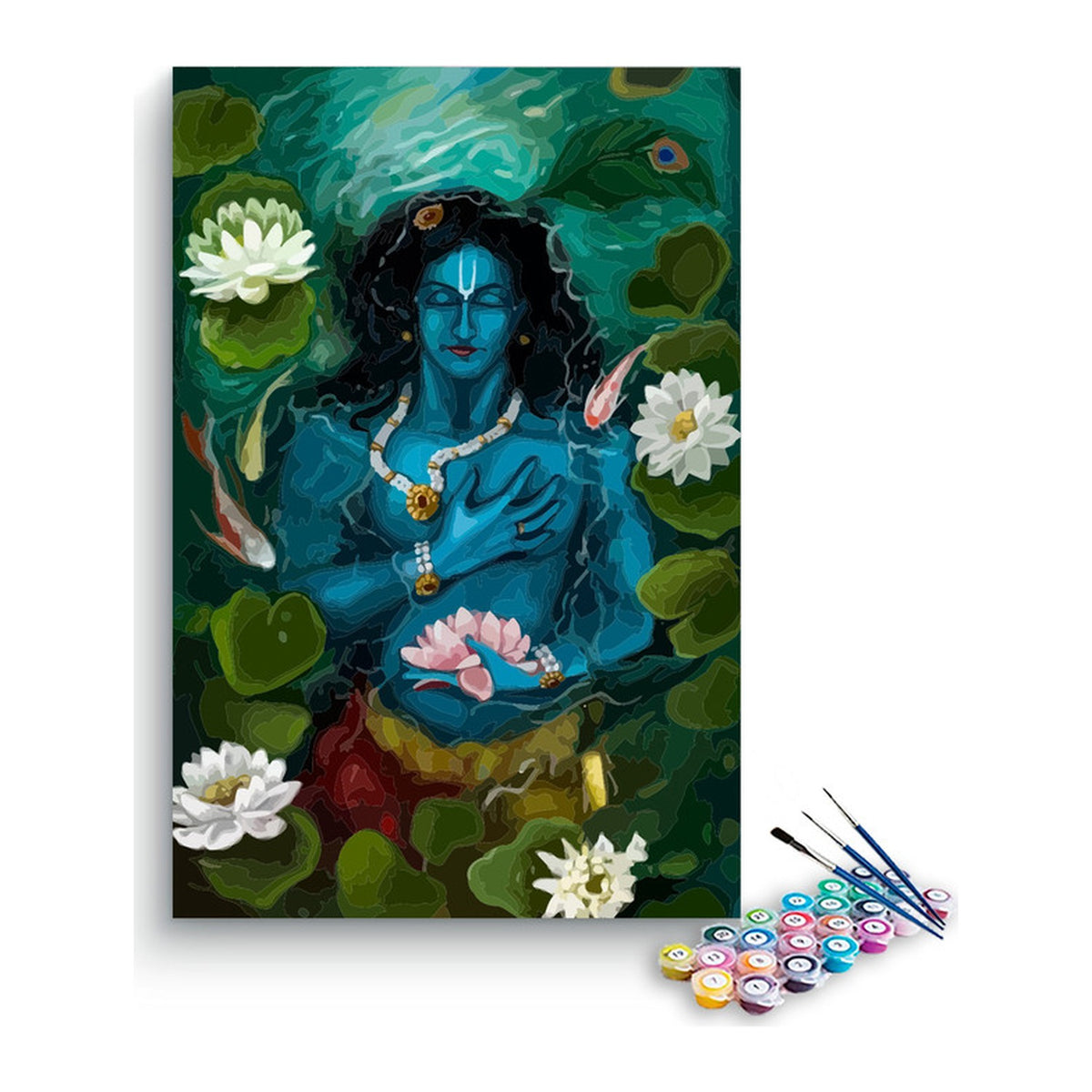 Krishna in a Lotus Pond Paint by Numbers Kit – DIY Acrylic Painting Kit for Adults
