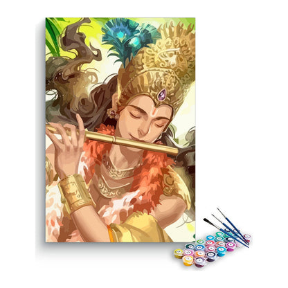 Golden Krishna with Flute Paint by Numbers Kit – DIY Acrylic Painting Kit for Adults