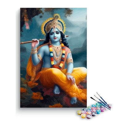 Krishna Seated with Flute Paint by Numbers Kit – DIY Acrylic Painting Kit for Adults
