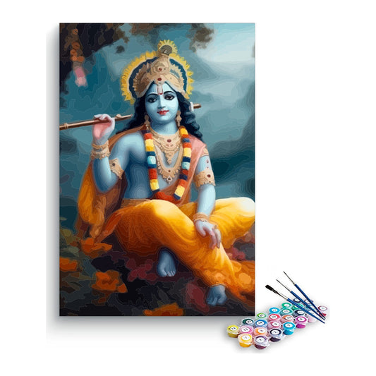 Krishna Seated with Flute Paint by Numbers Kit – DIY Acrylic Painting Kit for Adults