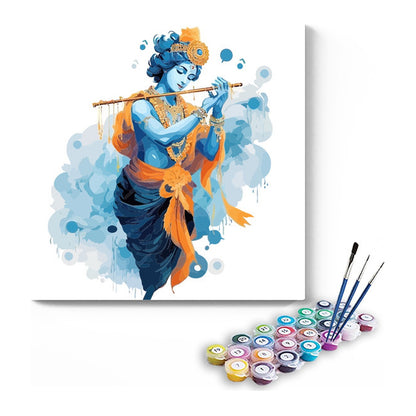 Krishna Playing Flute in Blue Watercolour Paint by Numbers Kit – DIY Acrylic Painting Kit for Adults