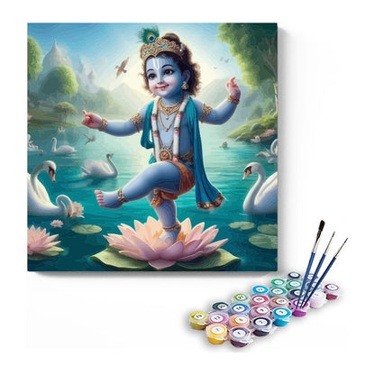 Dancing Baby Krishna on Lotus Paint by Numbers Kit – DIY Acrylic Painting Kit for Adults