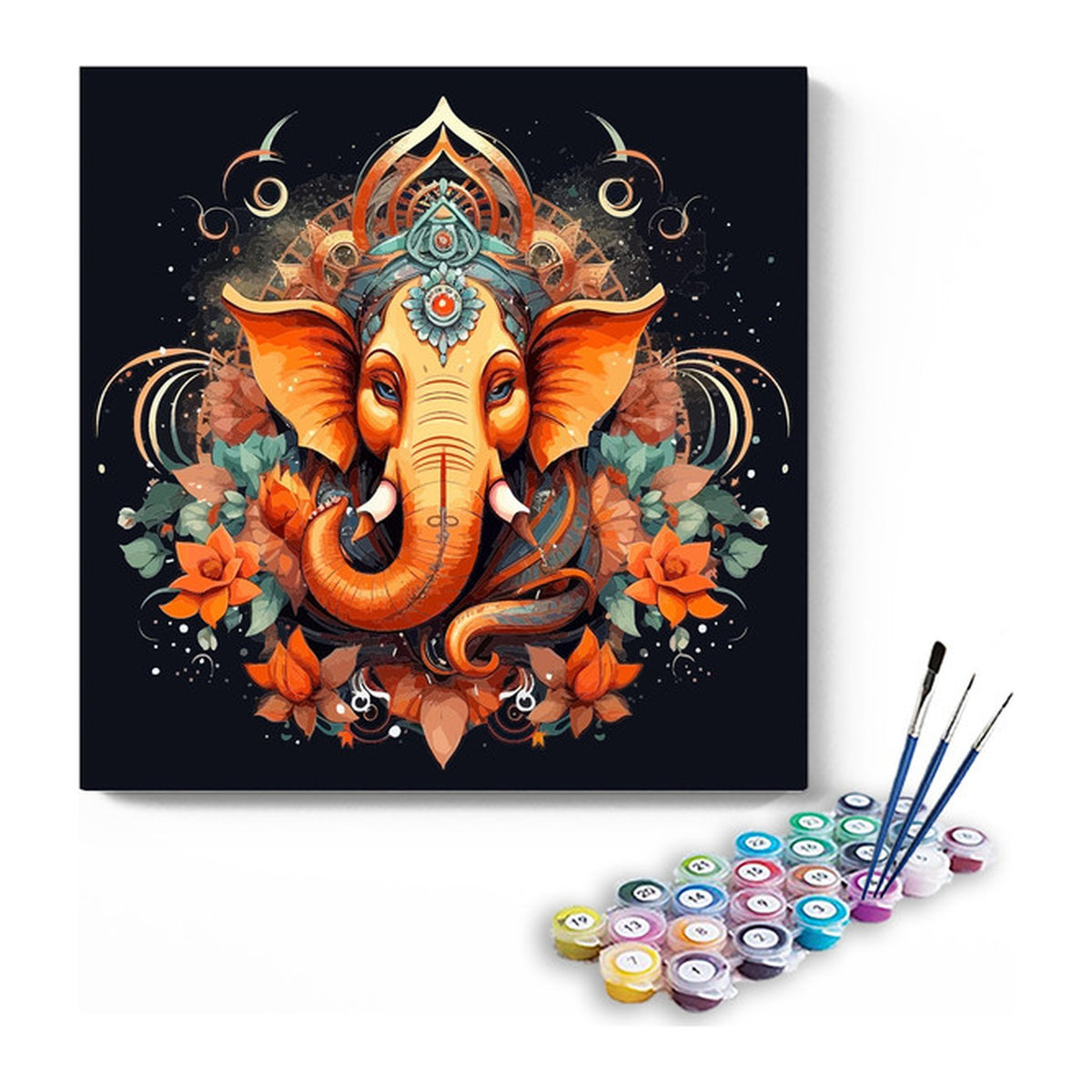 Floral Mandala Ganesha Paint by Numbers Kit – DIY Acrylic Painting Kit for Adults