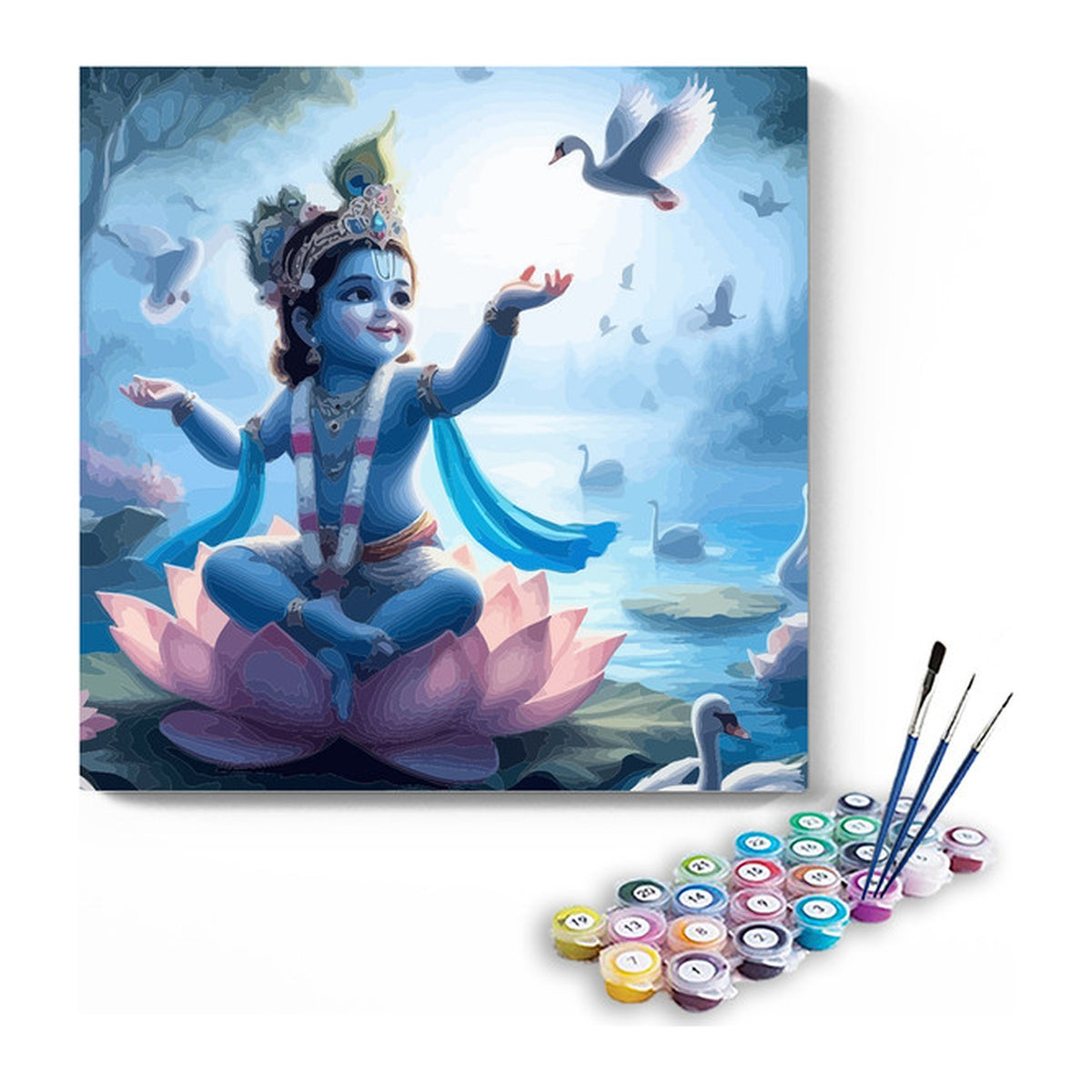 Baby Krishna with Swans Paint by Numbers Kit – DIY Acrylic Painting Kit for Adults
