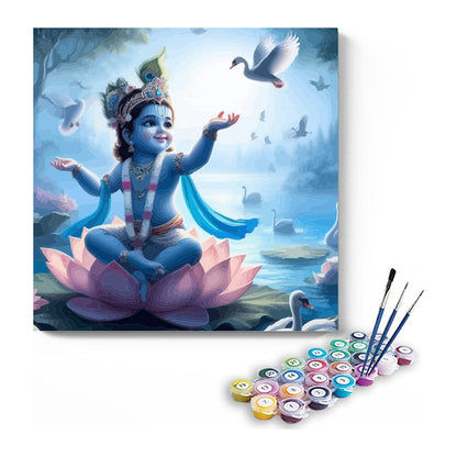 Baby Krishna with Swans Paint by Numbers Kit – DIY Acrylic Painting Kit for Adults