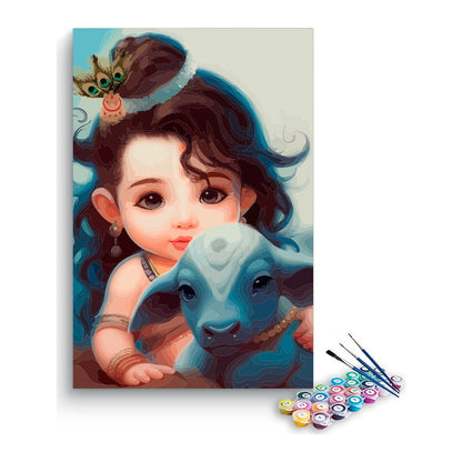 Baby Krishna with Calf Paint by Numbers Kit – DIY Acrylic Painting Kit for Adults
