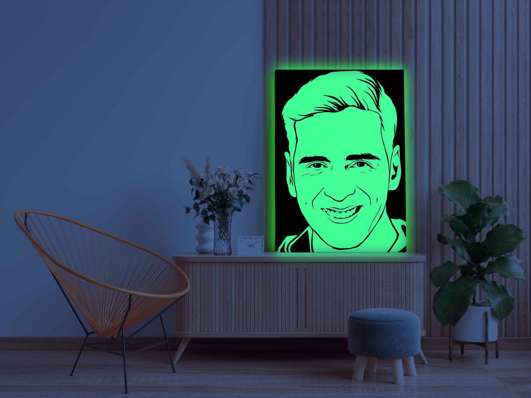Akshay Kumar Canvas DIY Painting – Glow in the Dark Kit for Bollywood Fans | Eazy Arts DIY Art Set with Brushes, Glow Paint & Black Paint (Blue/Cyan/Green Glow Options) - GID-FAN-001