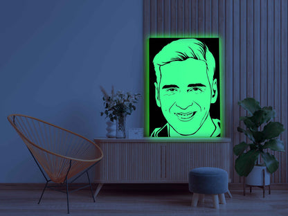 Akshay Kumar Canvas DIY Painting – Glow in the Dark Kit for Bollywood Fans | Eazy Arts DIY Art Set with Brushes, Glow Paint & Black Paint (Blue/Cyan/Green Glow Options) - GID-FAN-001