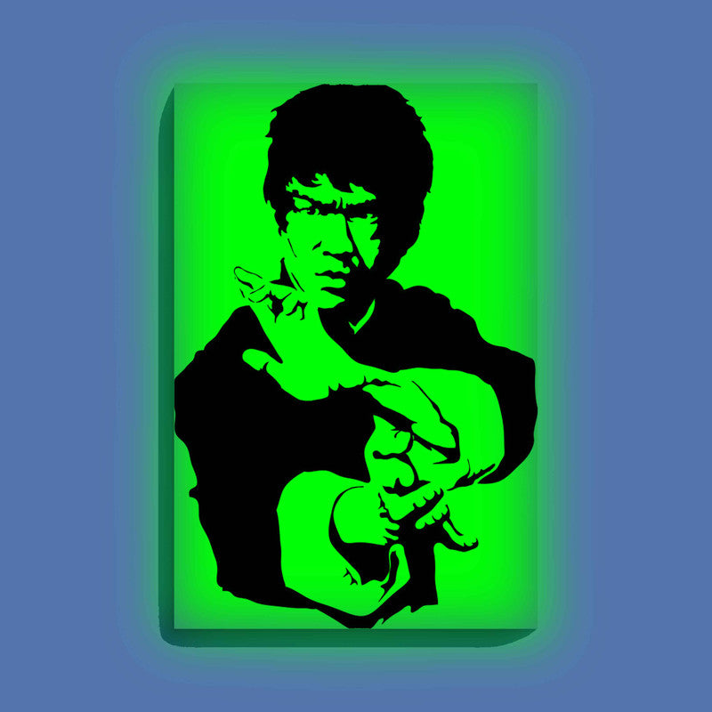 Bruce Lee Canvas DIY Painting – Glow in the Dark Kit for Martial Arts Fans | Eazy Arts DIY Art Set with Brushes, Glow Paint & Black Paint (Blue/Cyan/Green Glow Options) - 28 X 42 CM / Green / Without Frames - GID-FAN-003-13