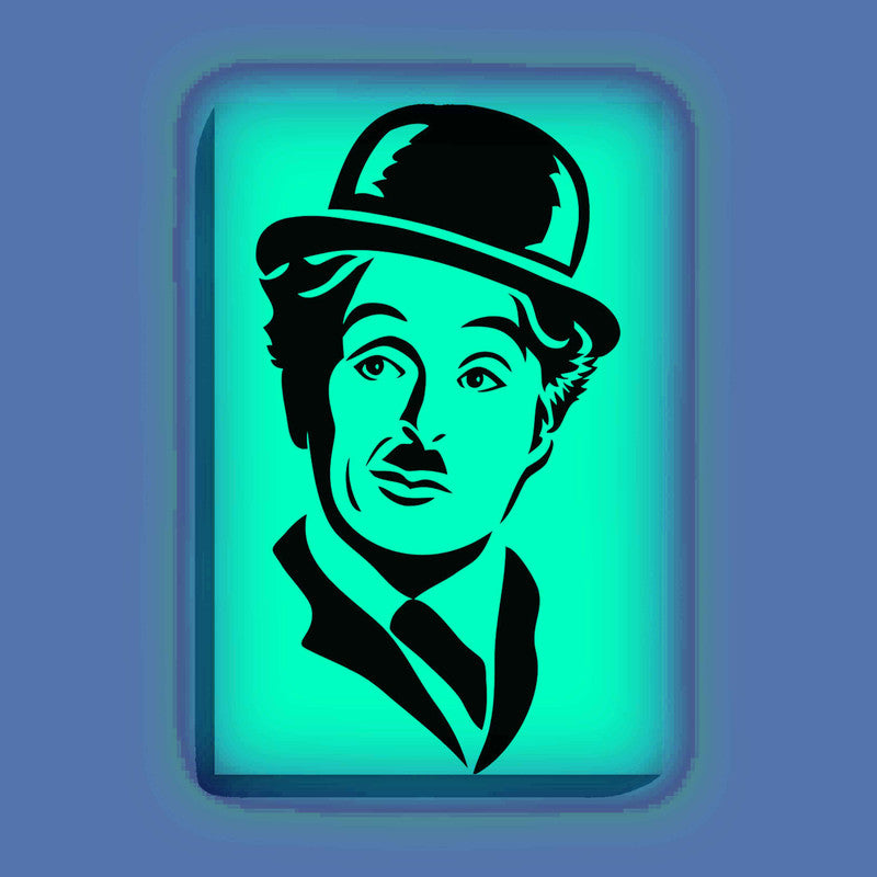 Charlie Chaplin Canvas DIY Painting – Glow in the Dark Kit for Classic Movie Fans | Eazy Arts DIY Art Set with Brushes, Glow Paint & Black Paint (Blue/Cyan/Green Glow Options) - 28 X 42 CM / Cyan / Without Frames - GID-FAN-004-11