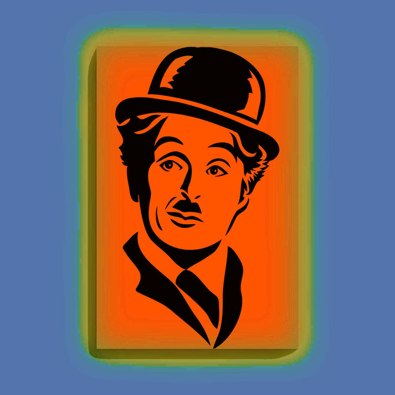 Charlie Chaplin Canvas DIY Painting – Glow in the Dark Kit for Classic Movie Fans | Eazy Arts DIY Art Set with Brushes, Glow Paint & Black Paint (Blue/Cyan/Green Glow Options) - 28 X 42 CM / Orange / Without Frames - GID-FAN-004-15