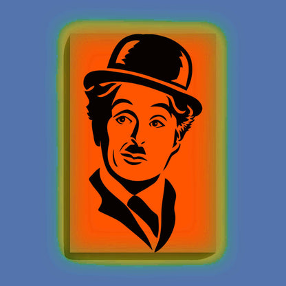 Charlie Chaplin Canvas DIY Painting – Glow in the Dark Kit for Classic Movie Fans | Eazy Arts DIY Art Set with Brushes, Glow Paint & Black Paint (Blue/Cyan/Green Glow Options) - 28 X 42 CM / Orange / Without Frames - GID-FAN-004-15