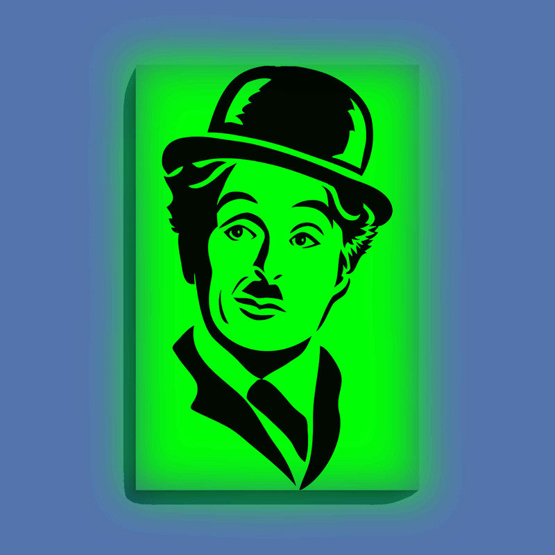 Charlie Chaplin Canvas DIY Painting – Glow in the Dark Kit for Classic Movie Fans | Eazy Arts DIY Art Set with Brushes, Glow Paint & Black Paint (Blue/Cyan/Green Glow Options) - 28 X 42 CM / Green / Without Frames - GID-FAN-004-13