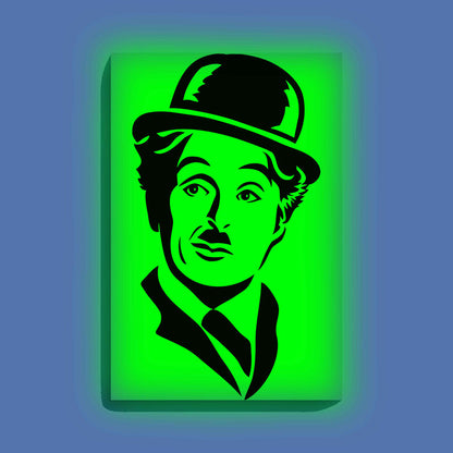 Charlie Chaplin Canvas DIY Painting – Glow in the Dark Kit for Classic Movie Fans | Eazy Arts DIY Art Set with Brushes, Glow Paint & Black Paint (Blue/Cyan/Green Glow Options) - 28 X 42 CM / Green / Without Frames - GID-FAN-004-13