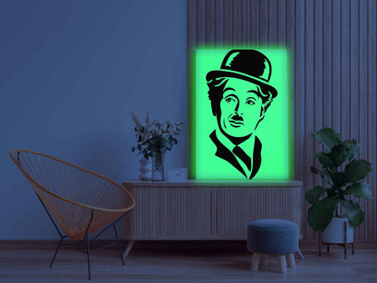 Charlie Chaplin Canvas DIY Painting – Glow in the Dark Kit for Classic Movie Fans | Eazy Arts DIY Art Set with Brushes, Glow Paint & Black Paint (Blue/Cyan/Green Glow Options) - GID-FAN-004