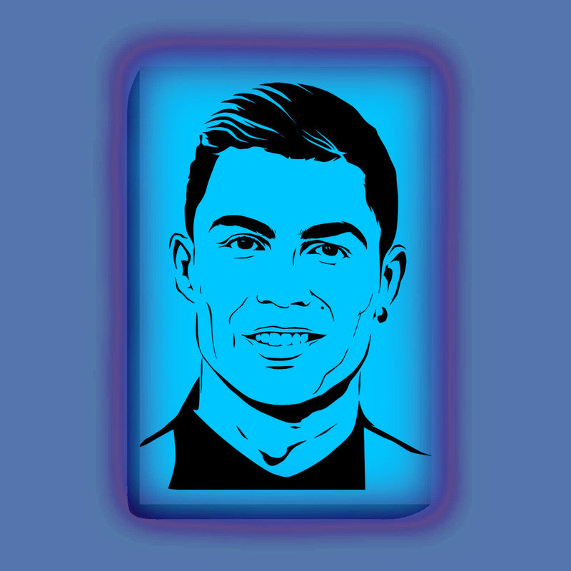 Cristiano Ronaldo Canvas DIY Painting – Glow in the Dark Kit for Football Fans | Eazy Arts DIY Art Set with Brushes, Glow Paint & Black Paint (Blue/Cyan/Green Glow Options) - 25 X 38 CM / Blue / Without Frames - GID-FAN-005-1