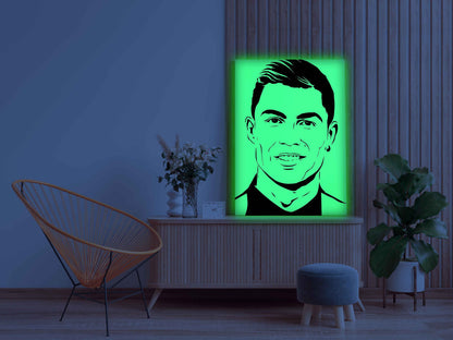 Cristiano Ronaldo Canvas DIY Painting – Glow in the Dark Kit for Football Fans | Eazy Arts DIY Art Set with Brushes, Glow Paint & Black Paint (Blue/Cyan/Green Glow Options) - GID-FAN-005