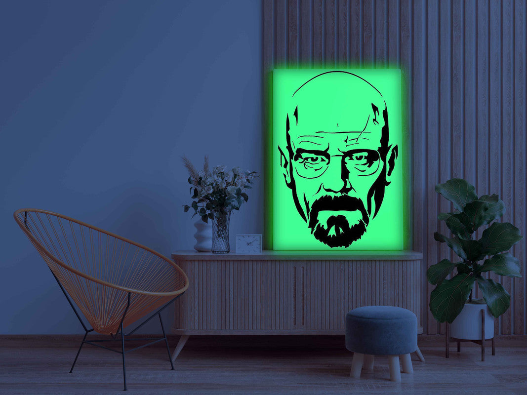 Heisenberg Canvas DIY Painting – Glow in the Dark Kit for Breaking Bad Fans | Eazy Arts DIY Art Set with Brushes, Glow Paint & Black Paint (Blue/Cyan/Green Glow Options) - GID-FAN-006